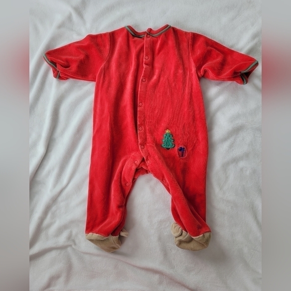 Bright Future VTG red crushed velvet "Baby's 1st Christmas" footed pajamas 3-6m - Picture 8 of 8